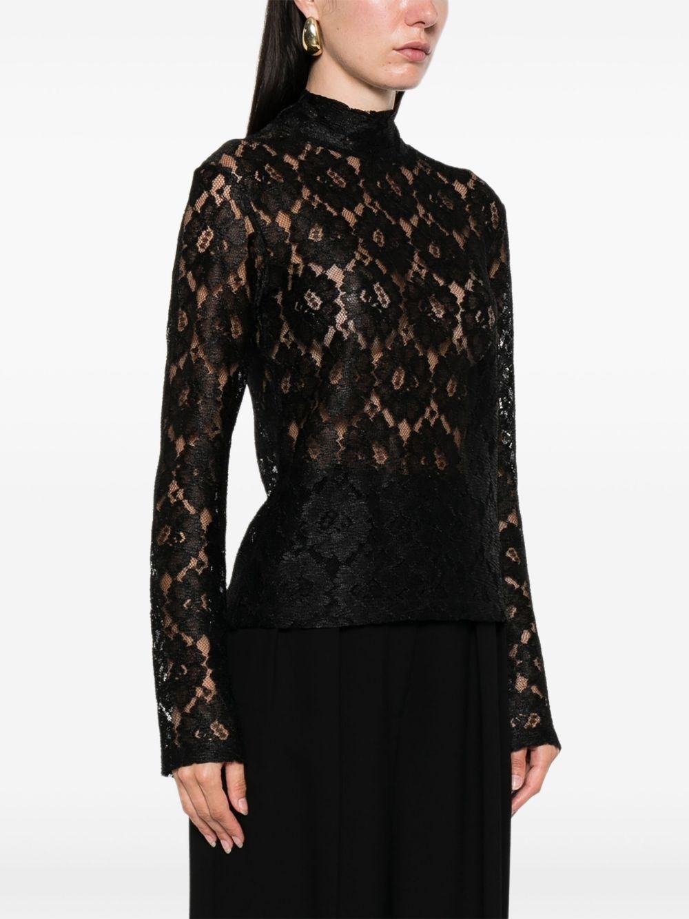 lace mock-neck T-shirt - 3
