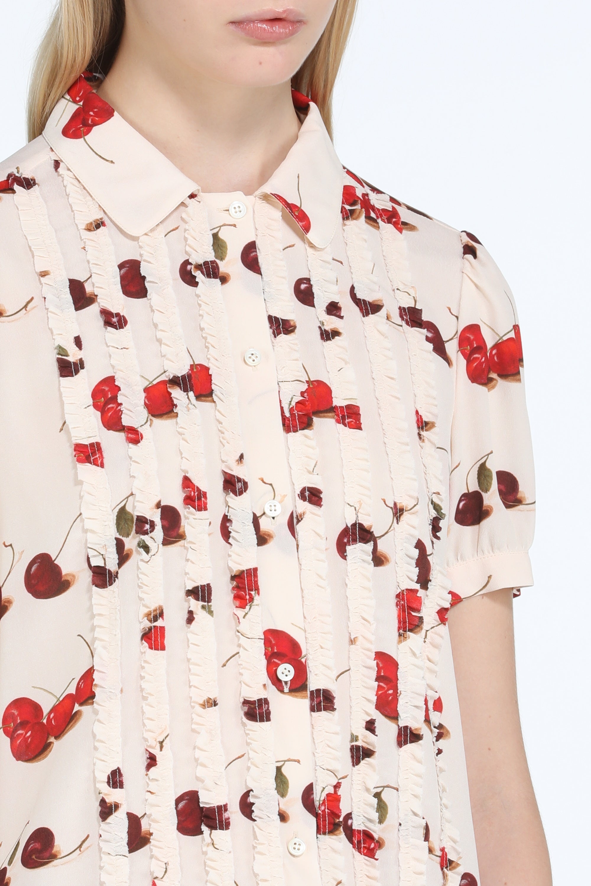 CHERRY-PRINT RUFFLED SHORT-SLEEVE SHIRT - 5
