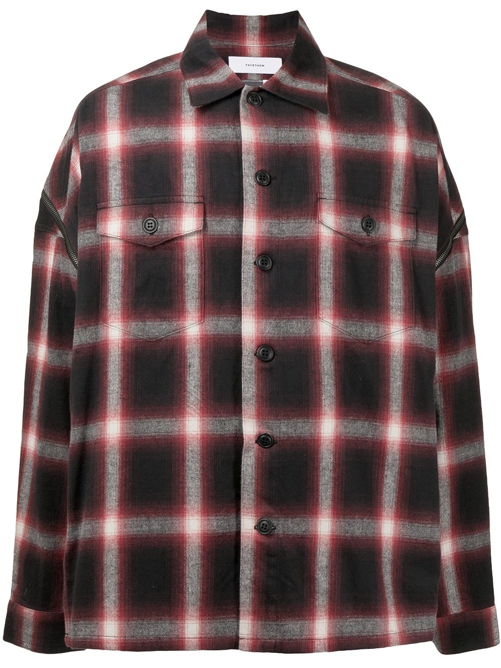 zip-detail oversized checked shirt - 1