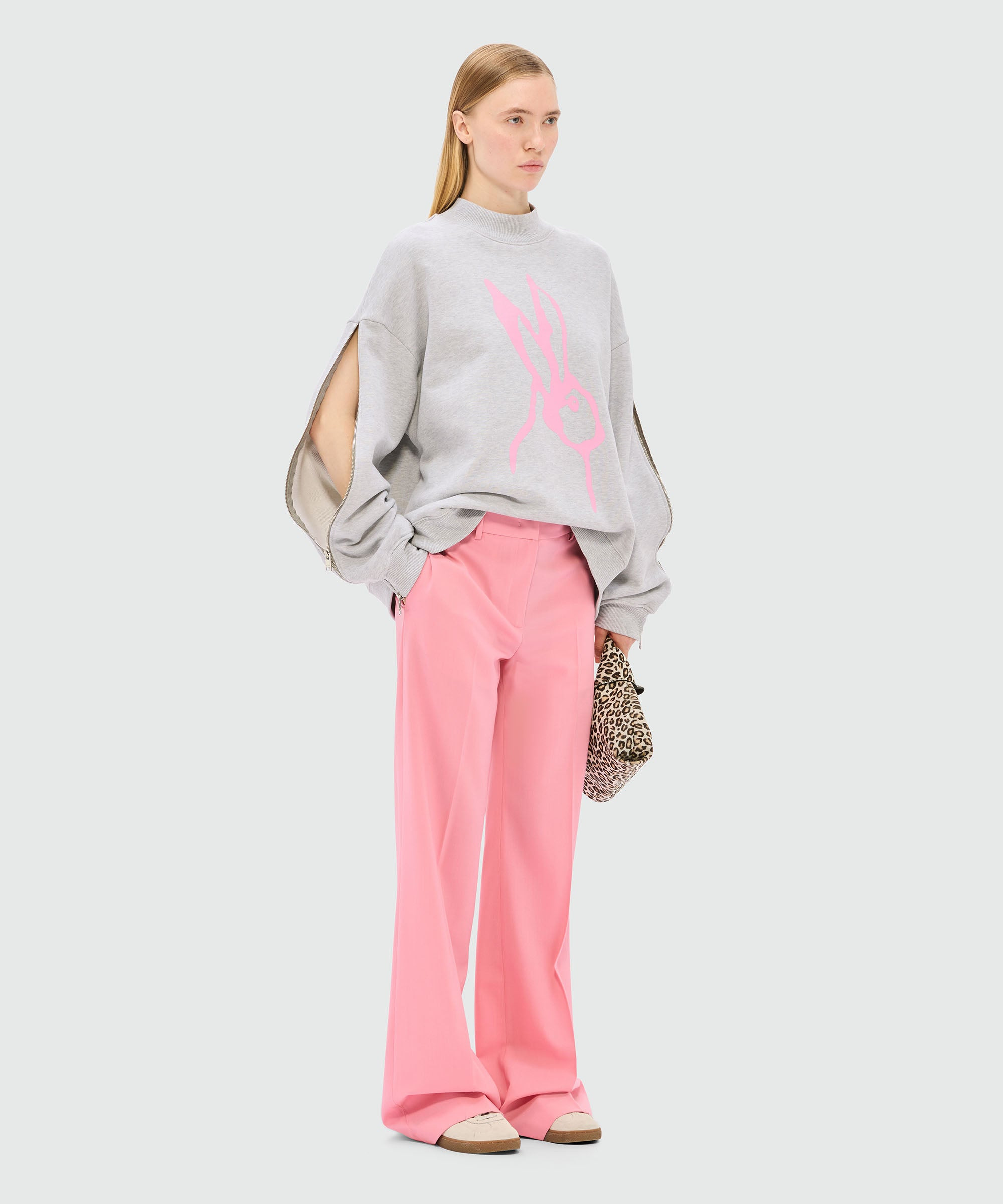 Gray mélange sweatshirt in jersey and "Sketched bunny" print - 4