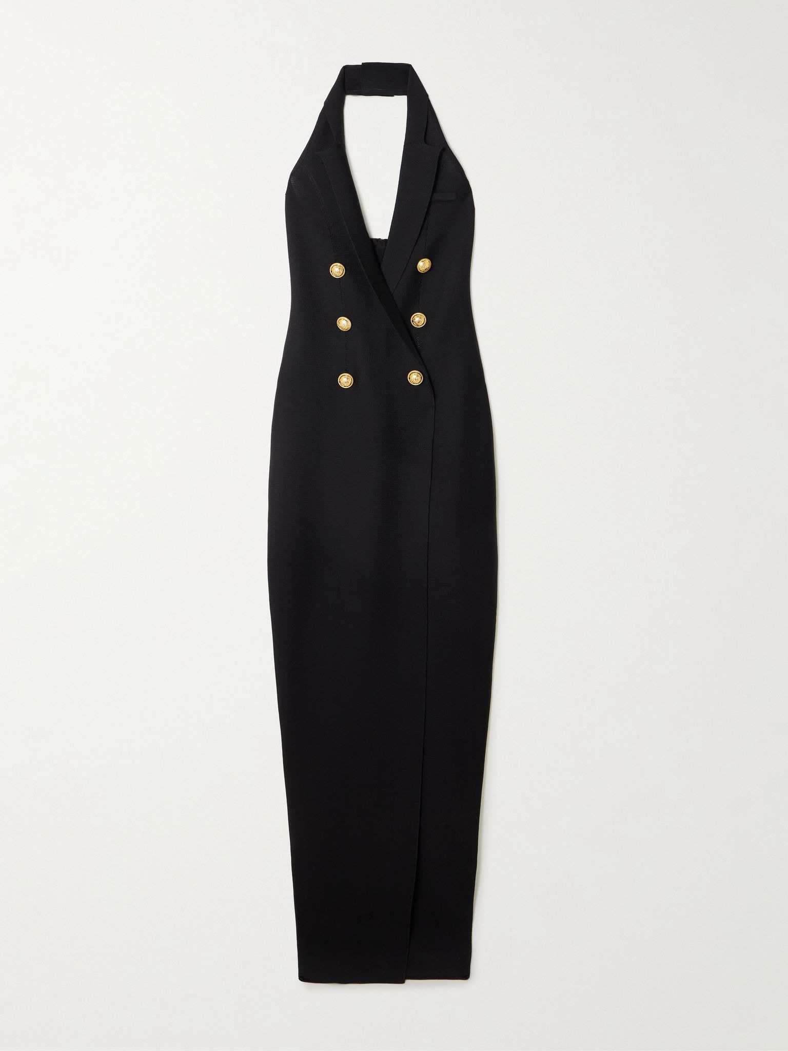 Button-embellished knitted halterneck maxi dress Black - 1