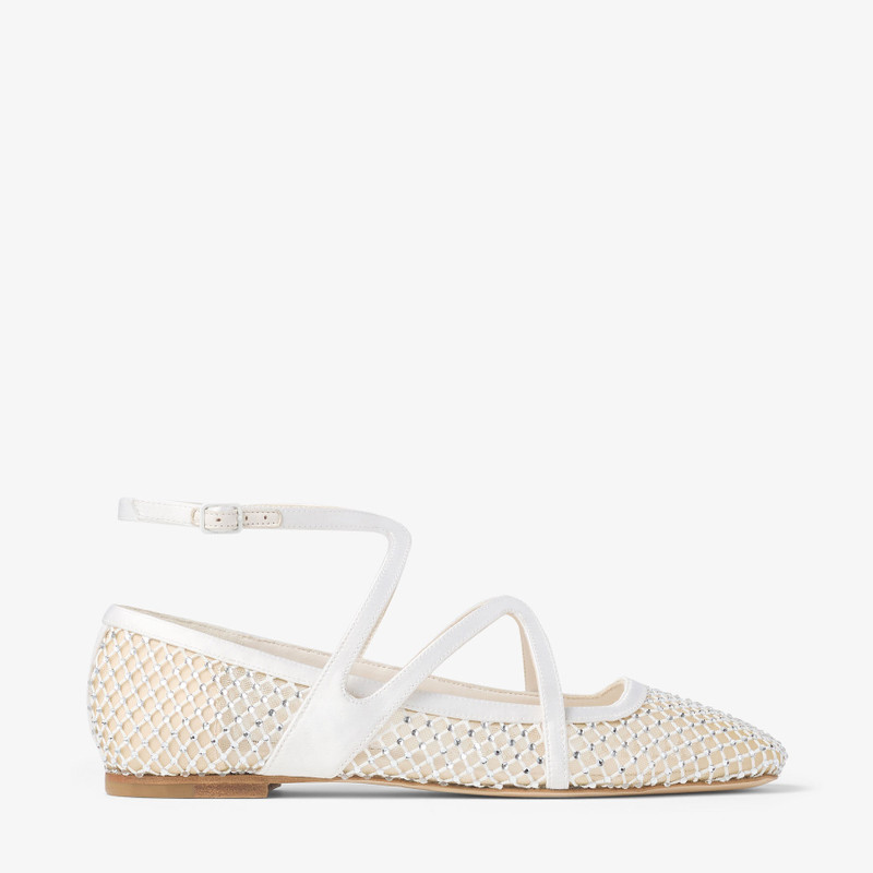 Astoria Flat White Crystal Mesh Satin Flats - 1