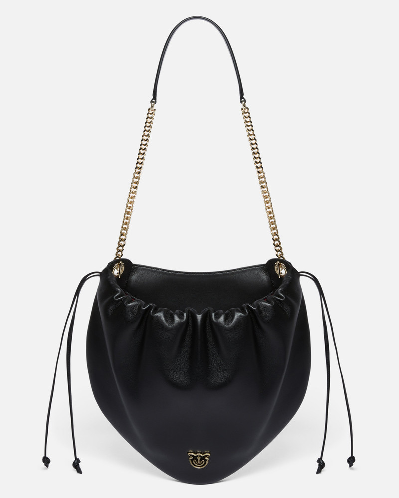 GATHERED NAPPA LEATHER HOBO BAG WITH CHAIN SHOULDER STRAP PINKO GALLERIA 1