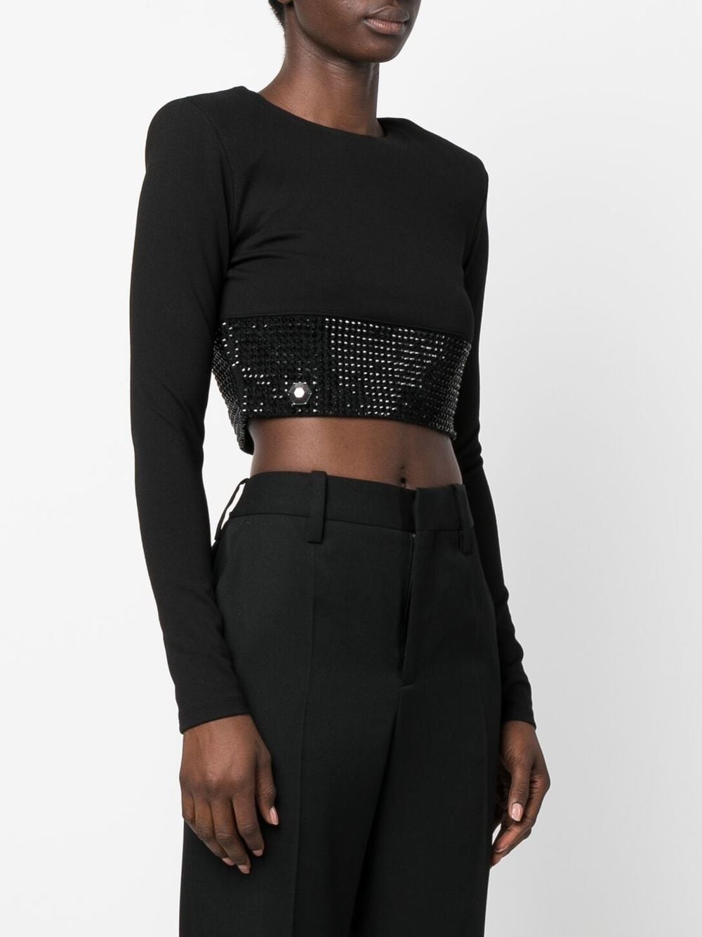 crystal-embellished cropped long-sleeved top - 3
