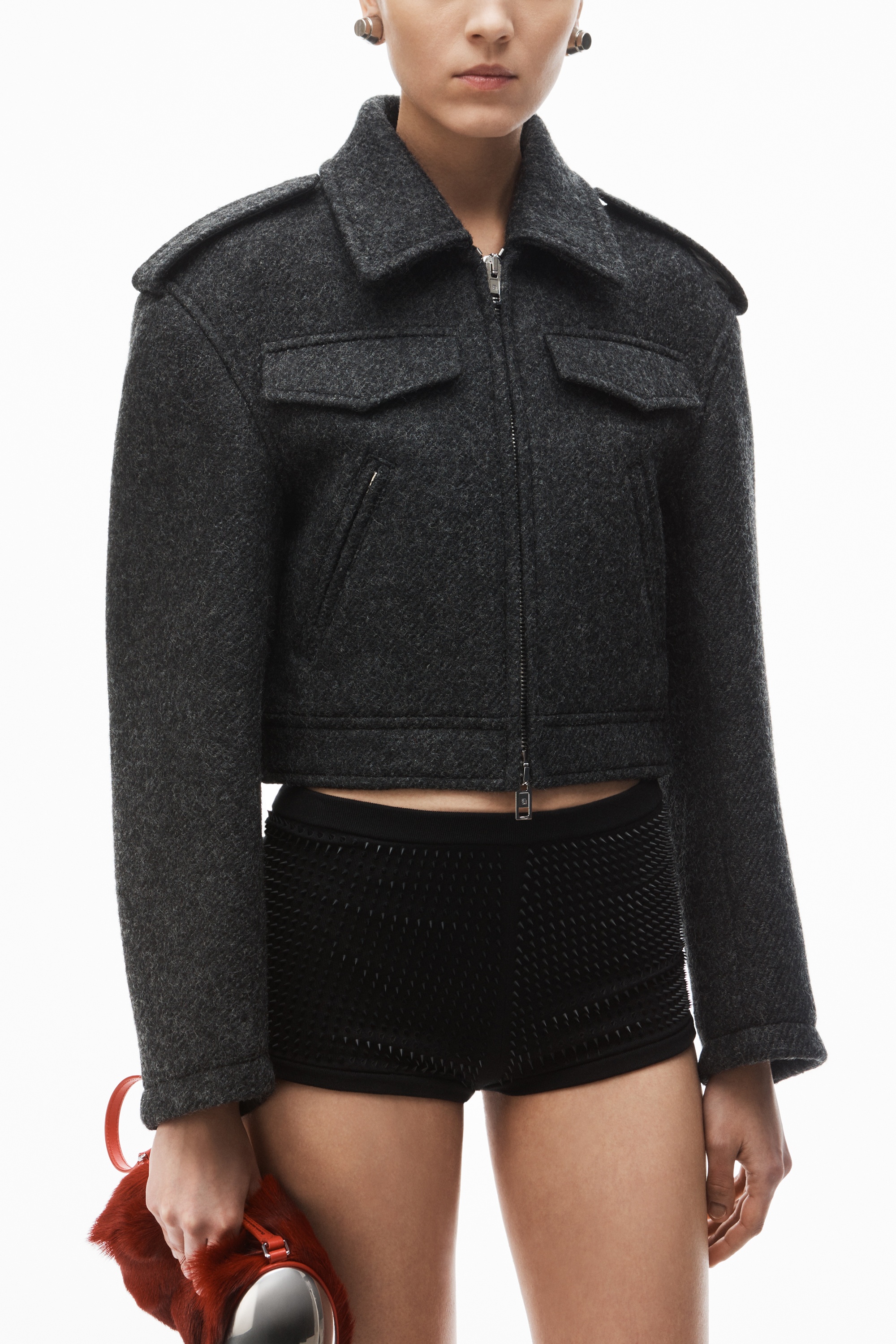 cropped military jacket in donegal wool - 3