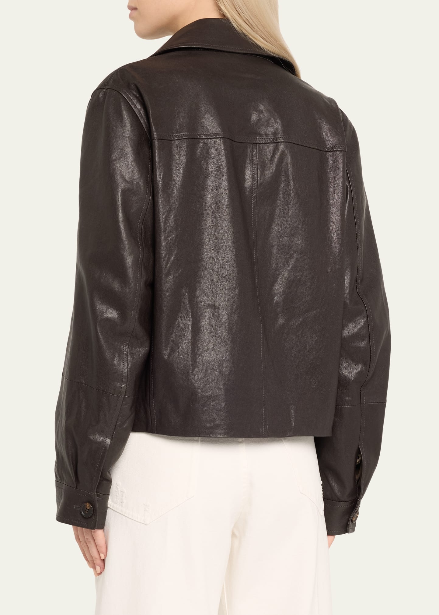 Shiny Leather Double-Breasted Jacket - 3