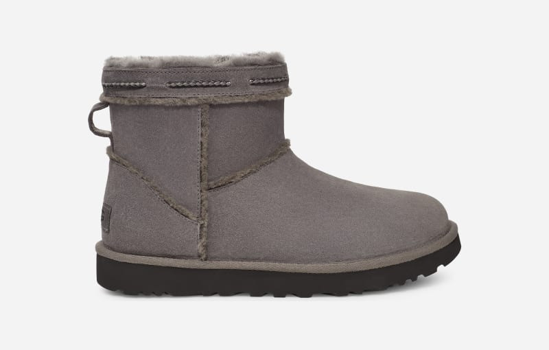 ® Women's Classic Mini Shearling Braid Sheepskin Classic Boots in Charcoal 1