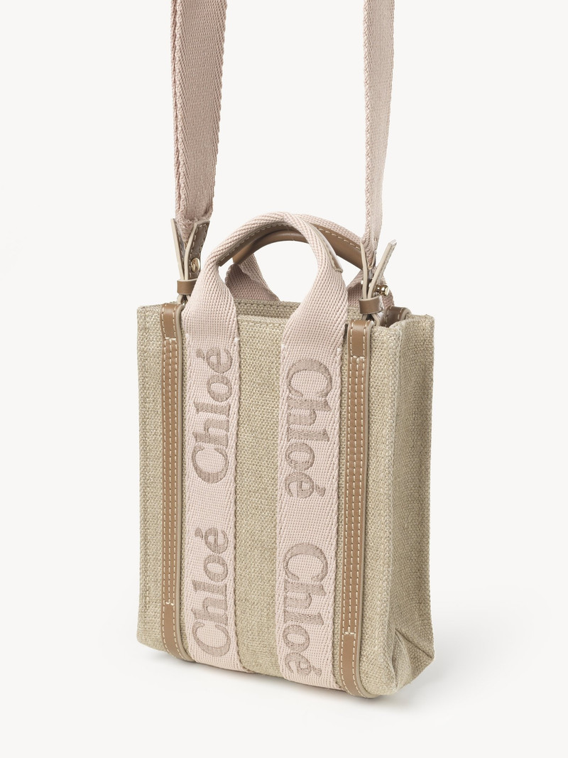 Chloé MINI WOODY NORTH SOUTH TOTE BAG IN LINEN outlook