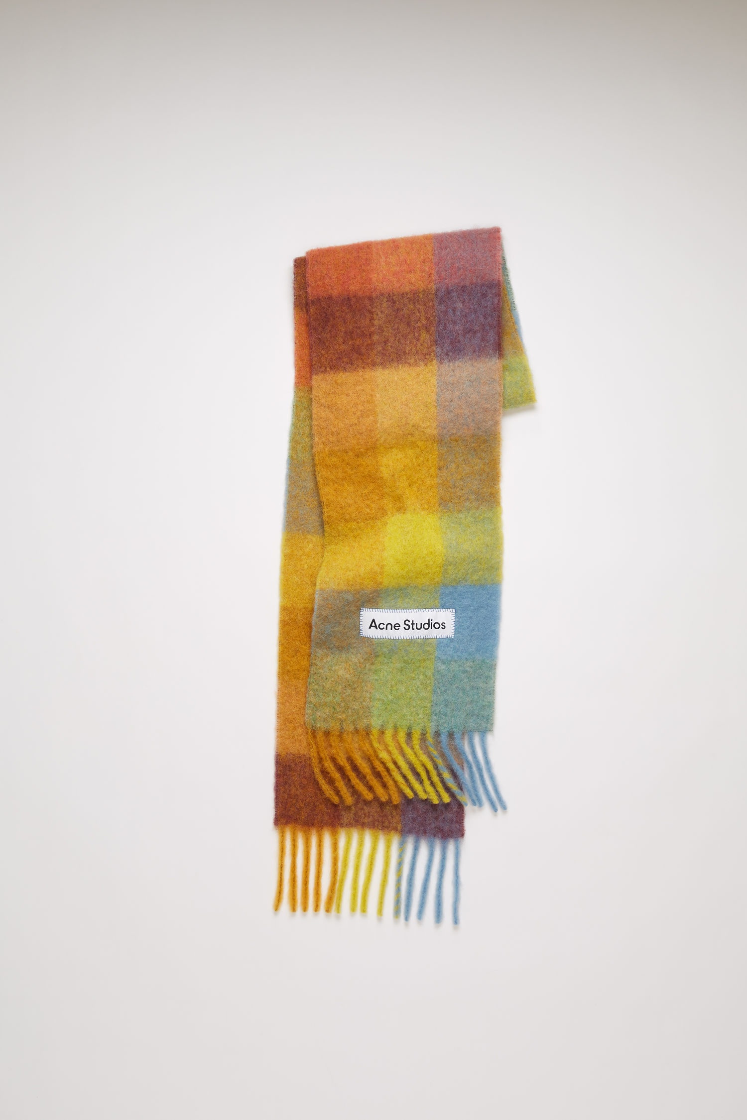 Large check scarf - Yellow/powder blue/brown - 1