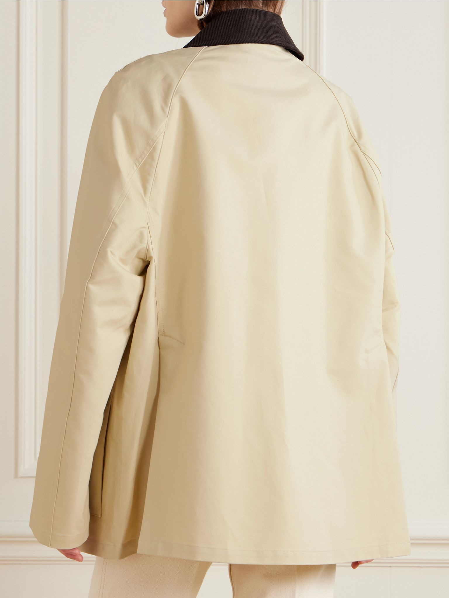 Corduroy-trimmed coated-canvas jacket Beige - 4