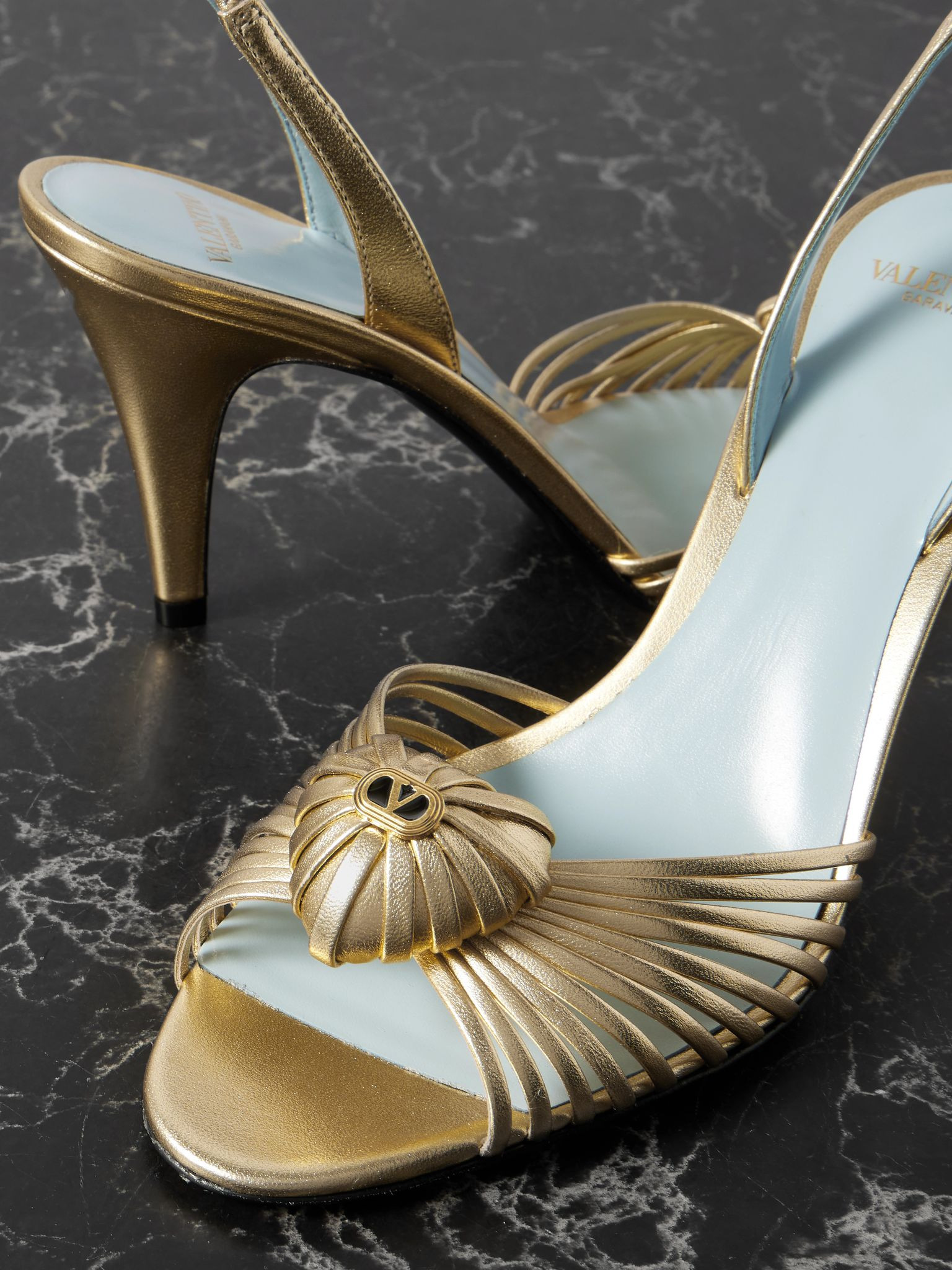 Royal 85 embellished metallic leather slingback sandals Gold - 4