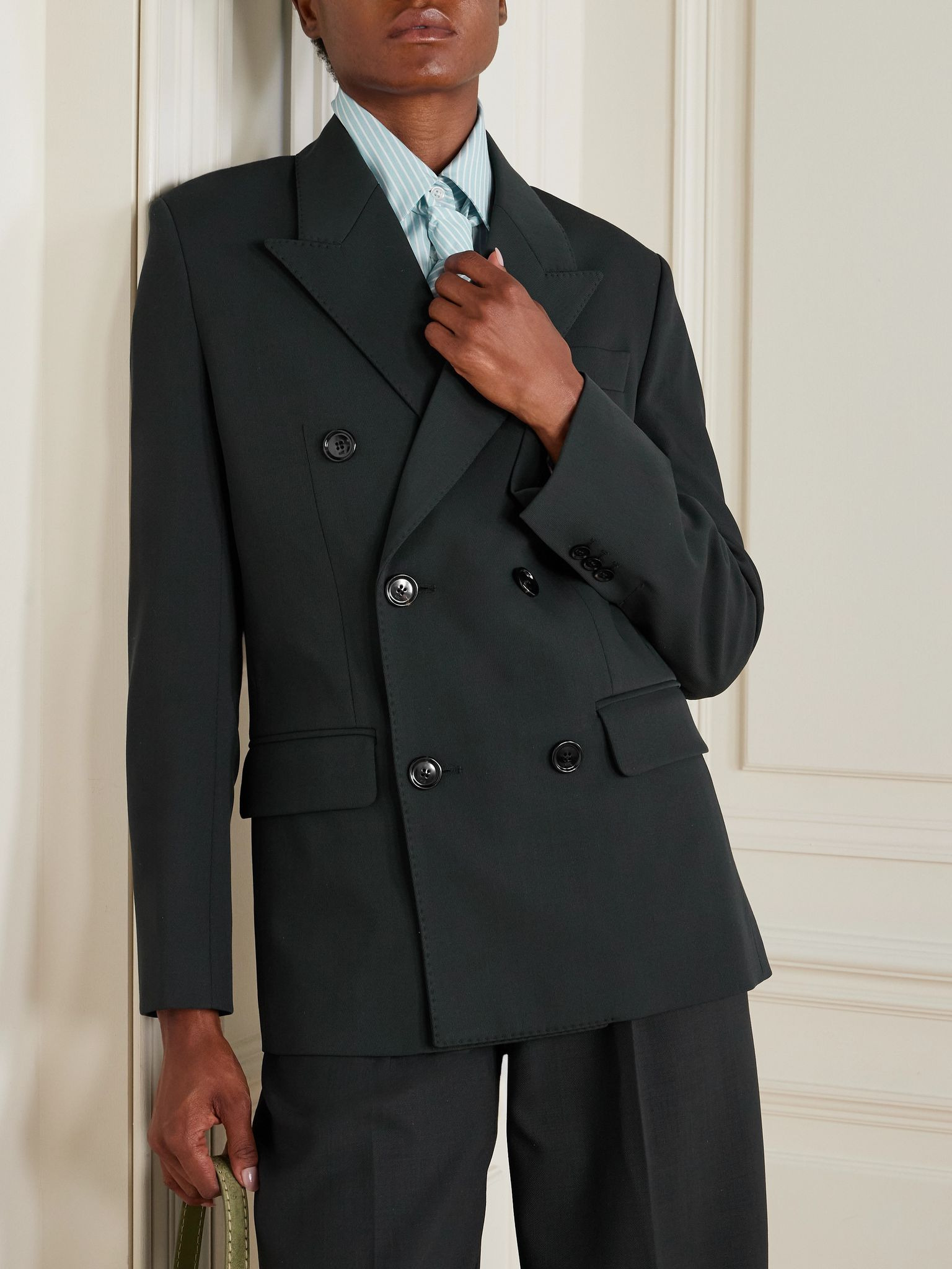 Oversized double-breasted wool blazer Black - 3
