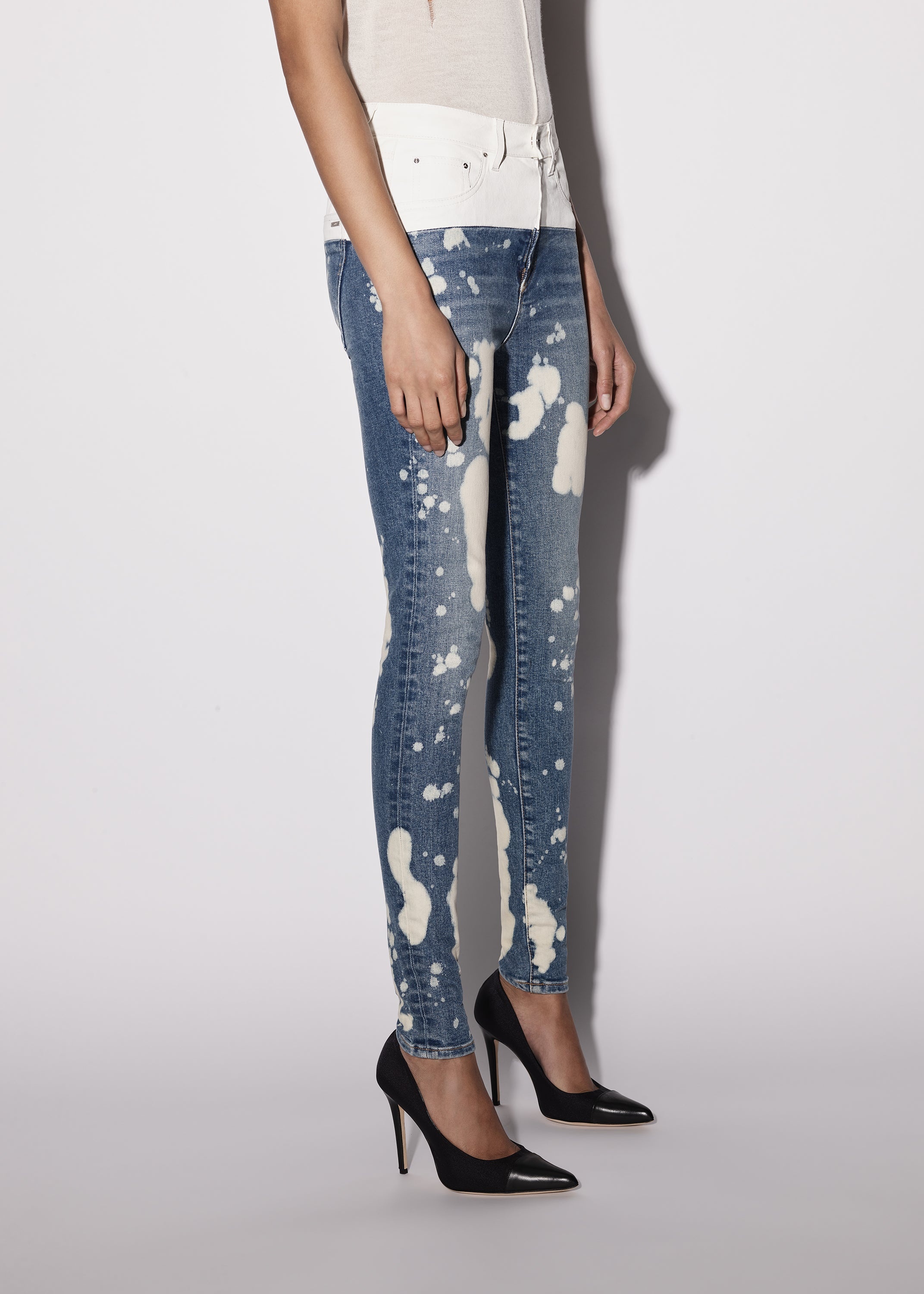 LEATHER CONTRAST SKINNY JEAN - 4