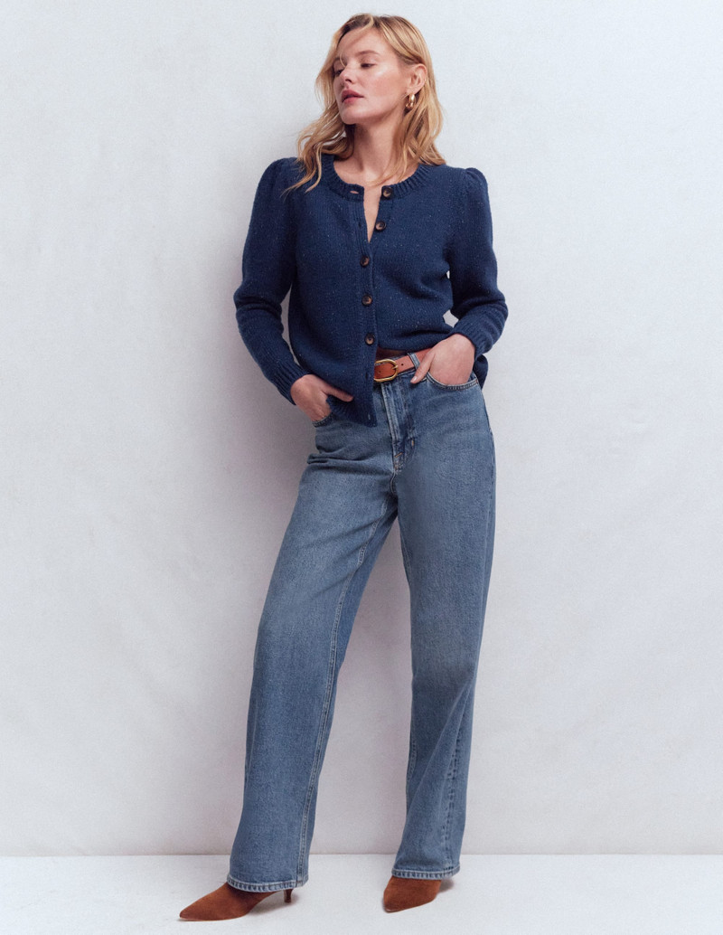 Davina Puff Sleeve Cardigan-Blue, Nep 5