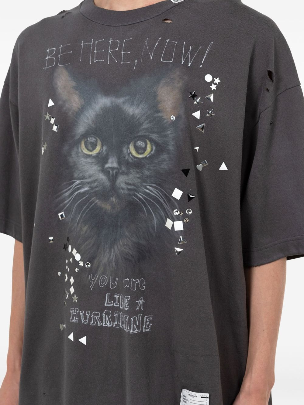 cat-print distressed T-shirt - 4
