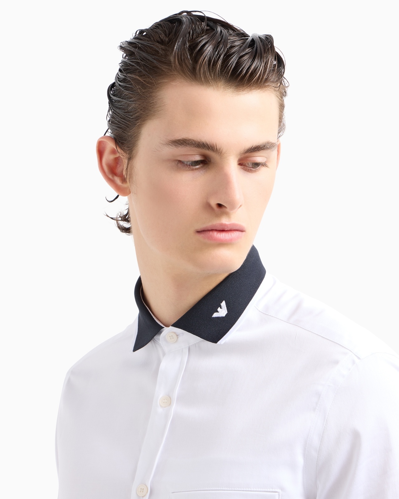 SATIN SHIRT WITH CONTRASTING RIBBED COLLAR - 5