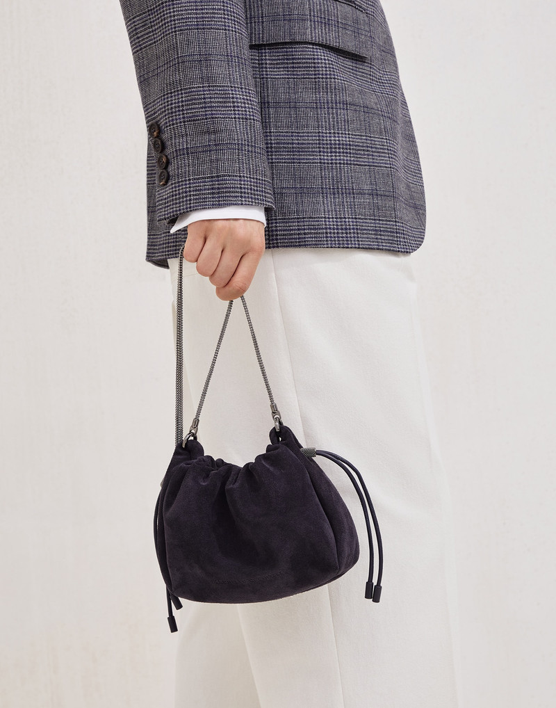 Mellow mini bucket bag in suede with precious chain 4