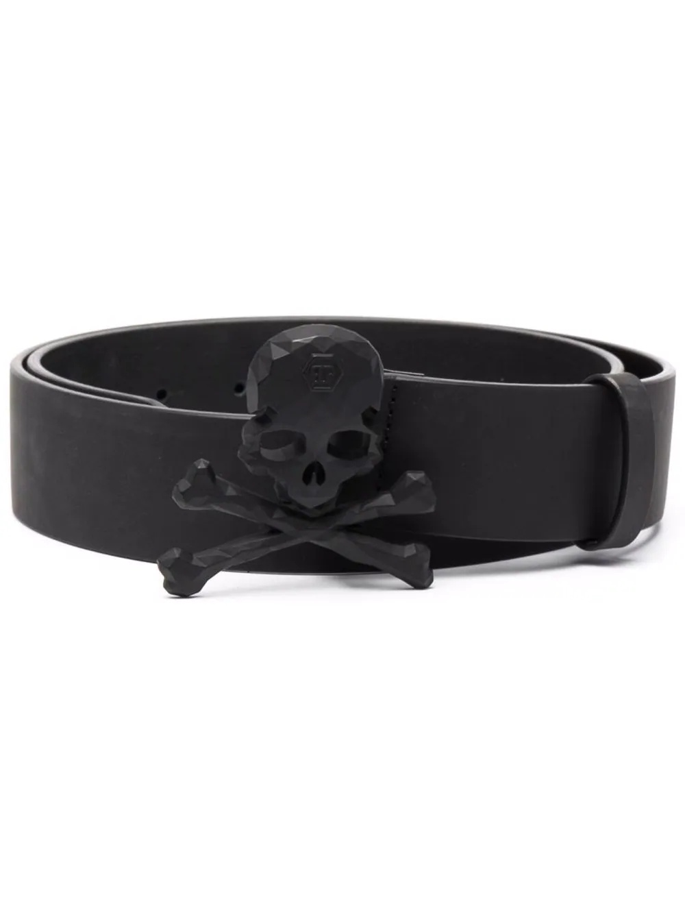 skull-appliqué leather belt - 1