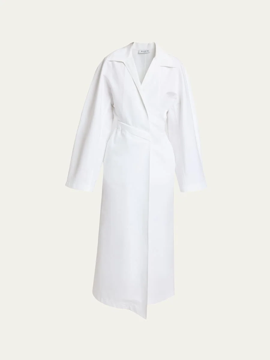 Long Wrap Poplin Shirtdress - 1