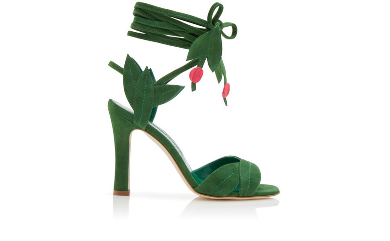 Green Suede Lace-Up Sandals 1