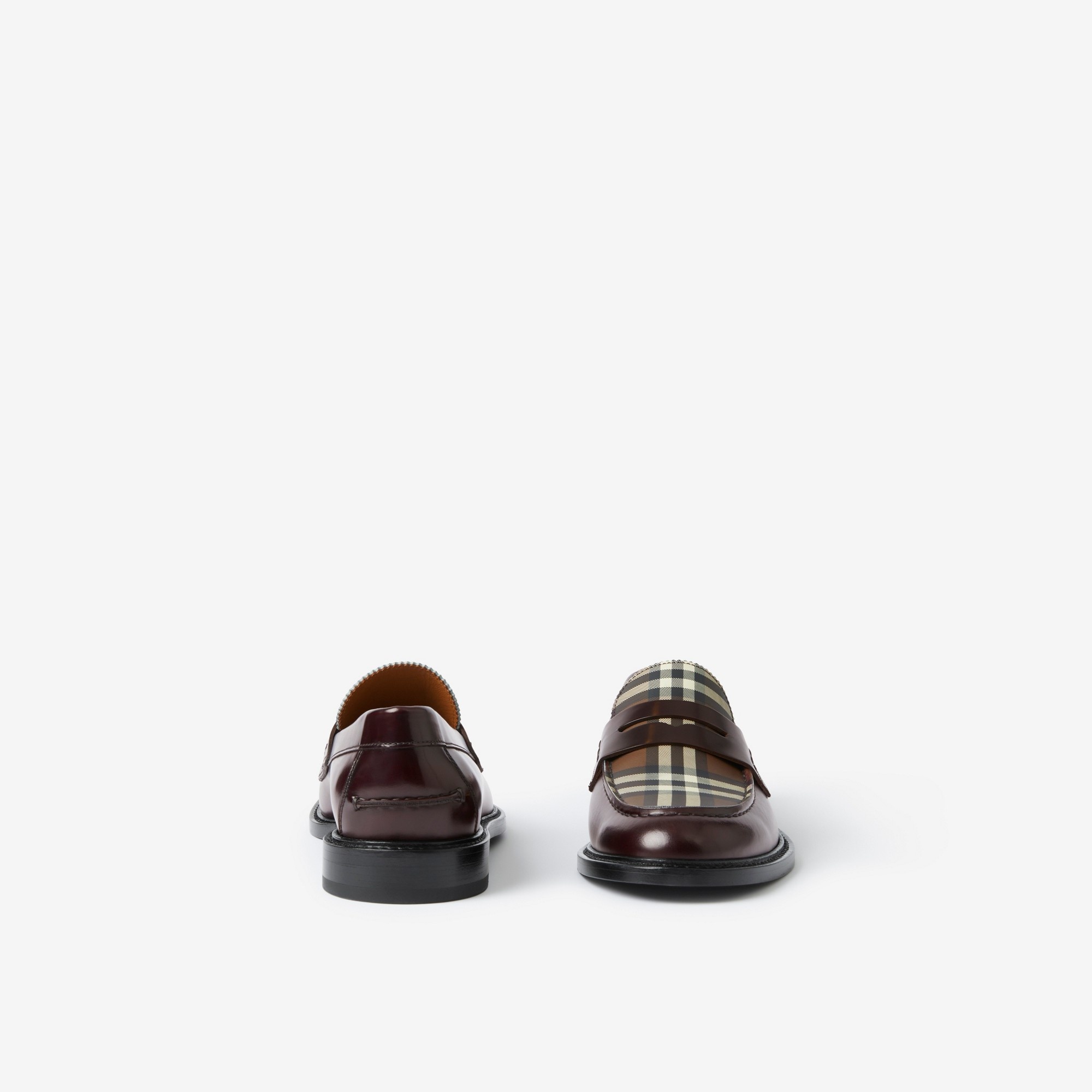 Check Panel Leather Penny Loafers - 4