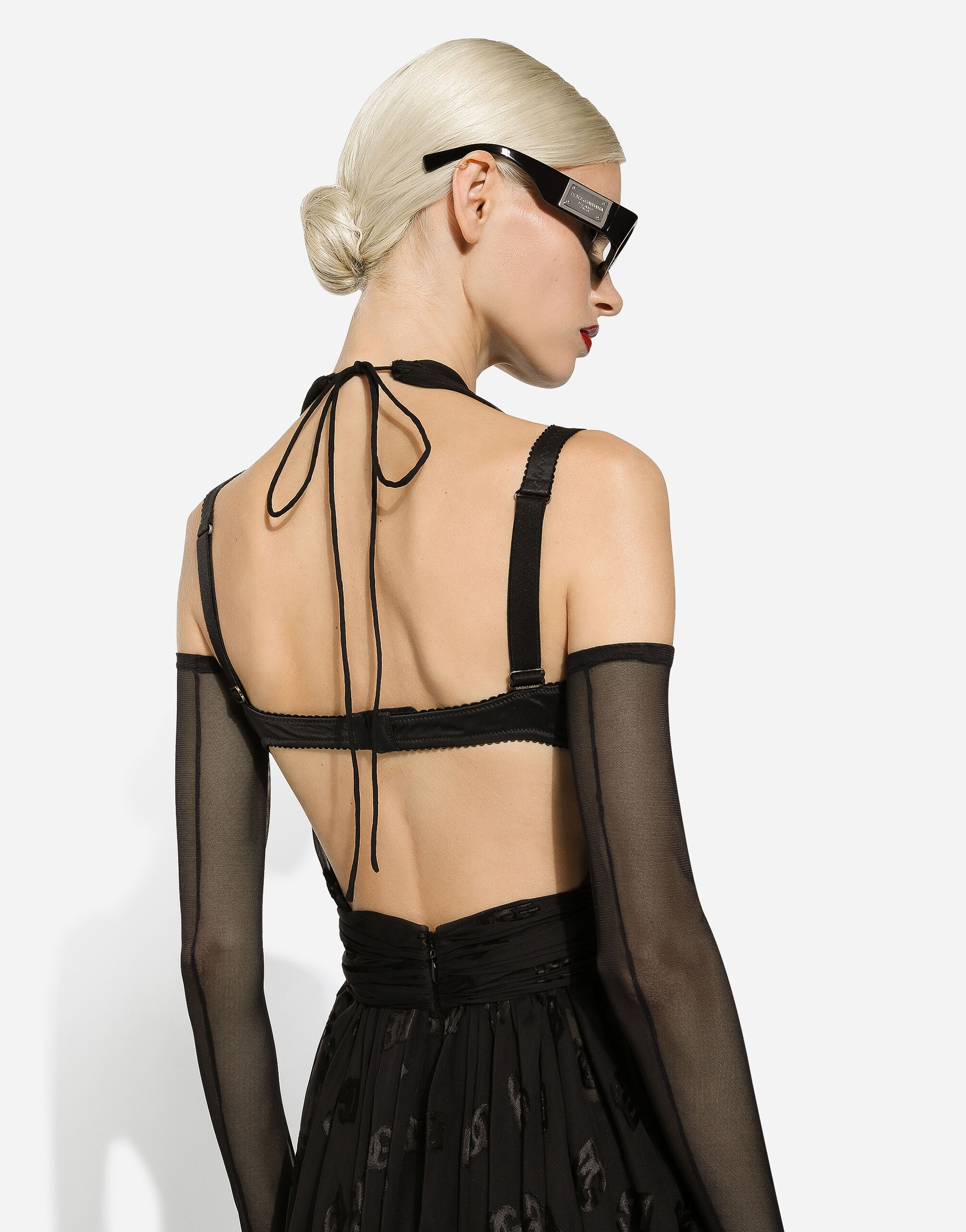 Dévoré satin calf-length dress with all-over DG logo - 4