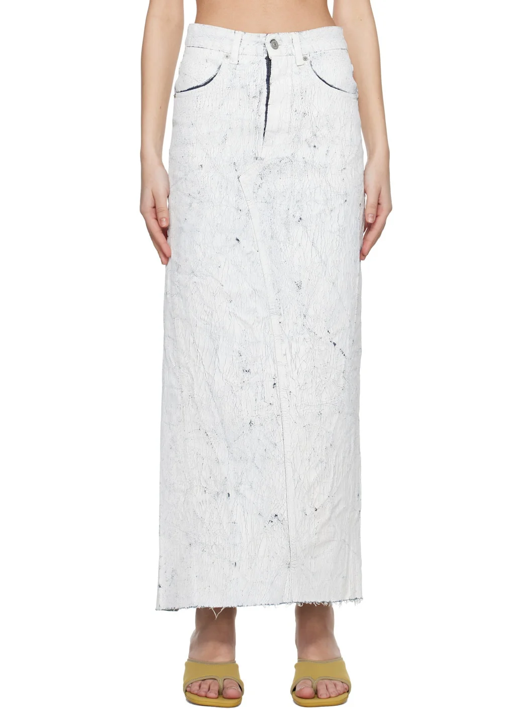 White Hand-Painted Denim Maxi Skirt - 1
