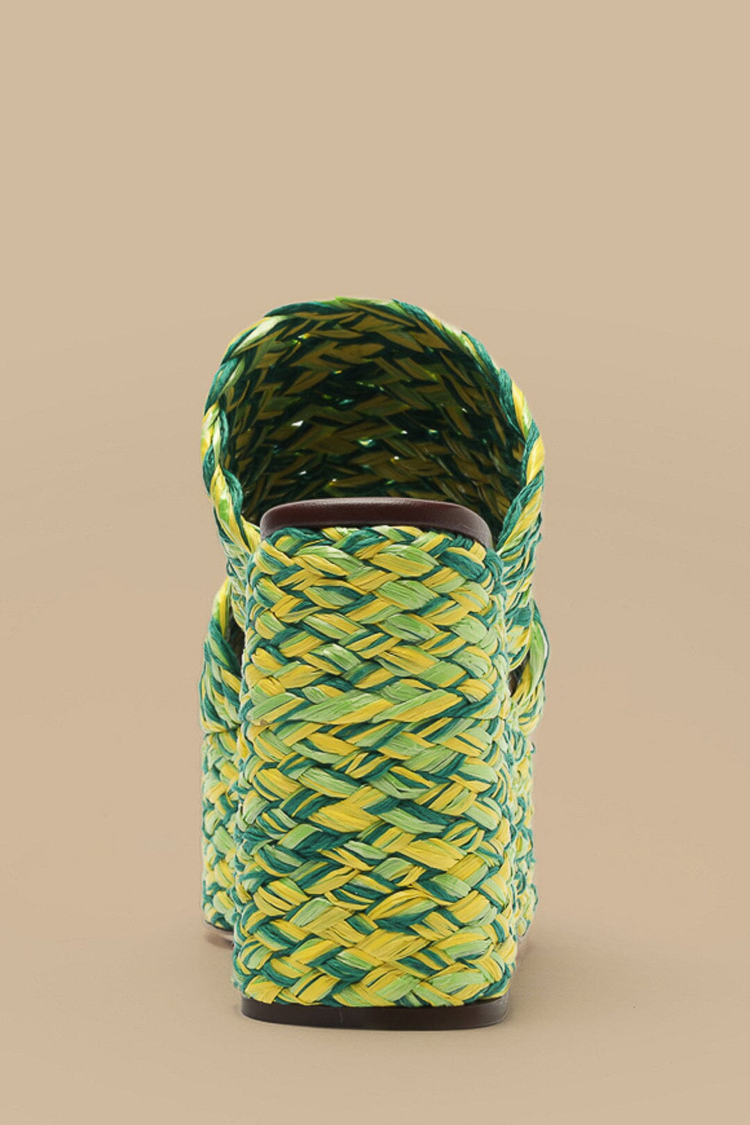 Green And Yellow Braided Raffia Platform Sandal - 4