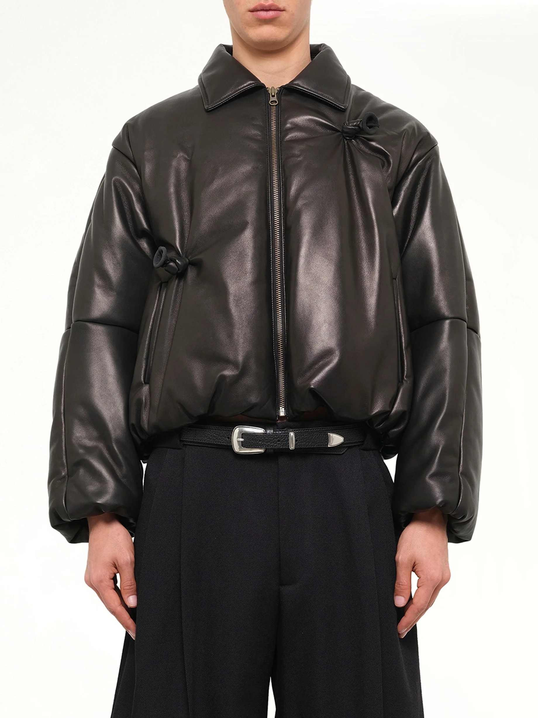 Inflated Balloon Leather Jacket in Black - 1