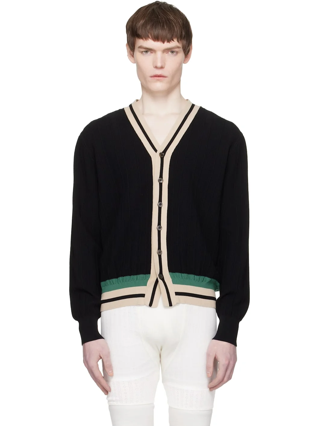 Black Block Stripe Cardigan - 1