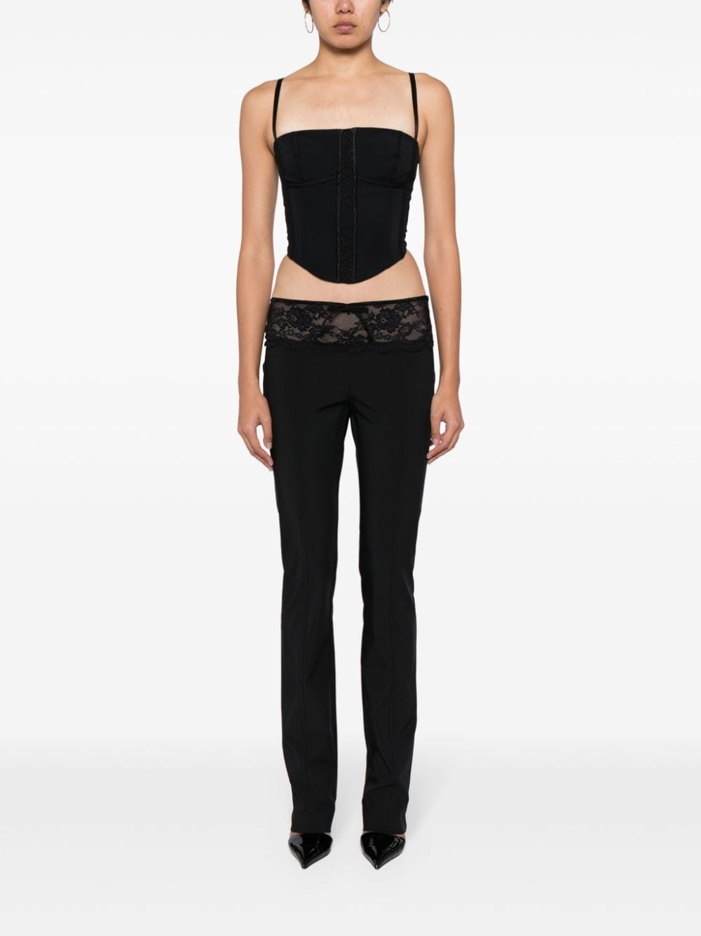 lace-detail tapered trousers - 2