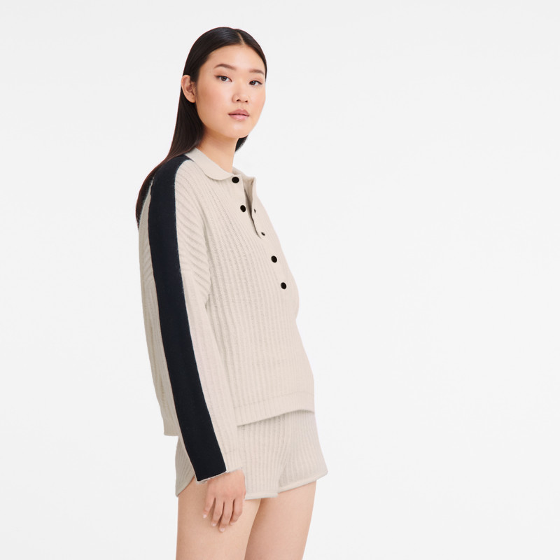 Polo collar jumper Ecru - Knit 3