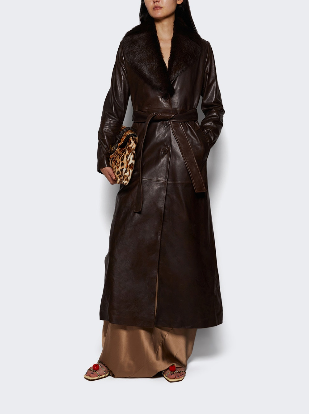 Dakota Glamorous Leather Coat Rich Brown - 2