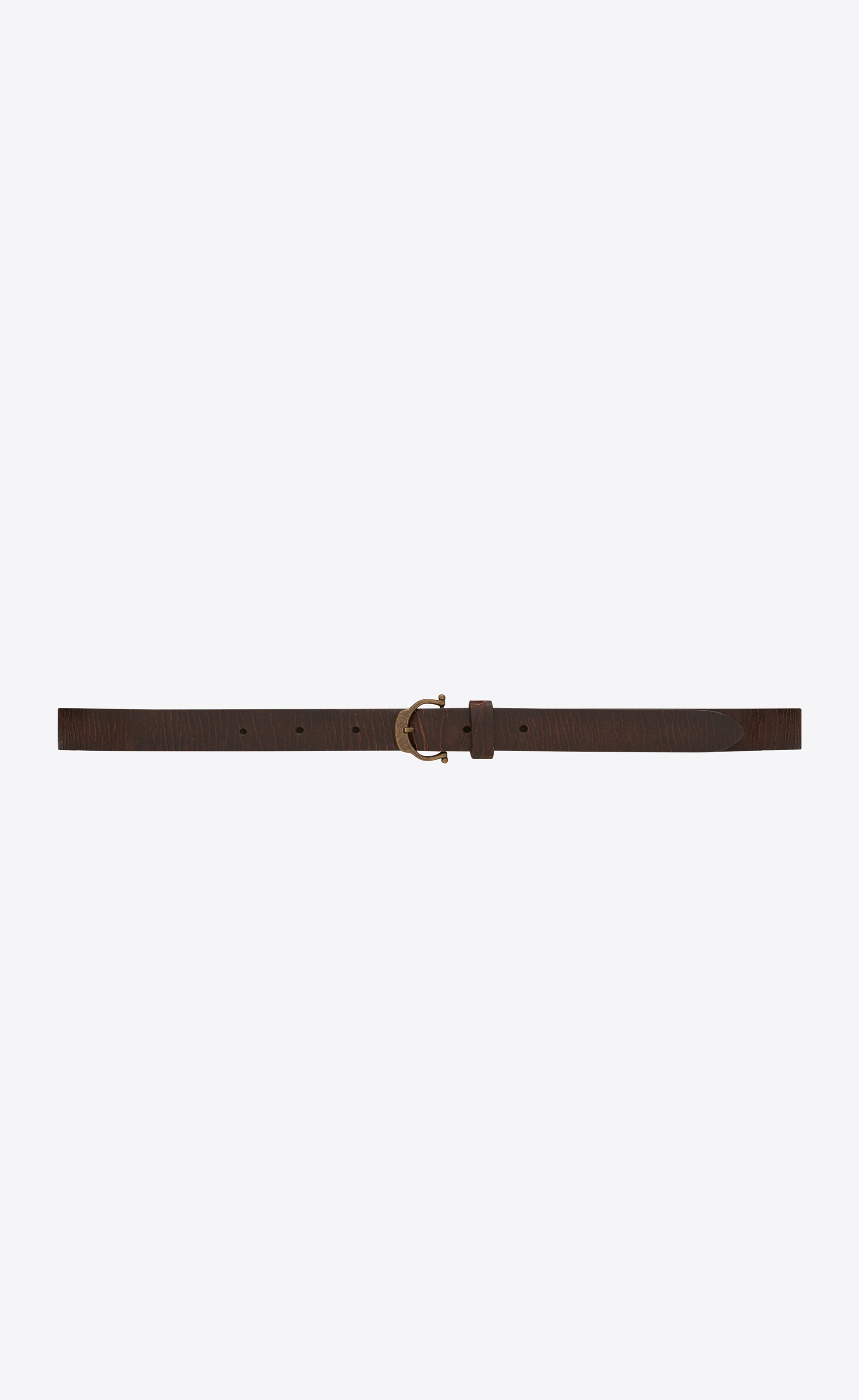 horseshoe buckle thin belt in crackled leather - 1