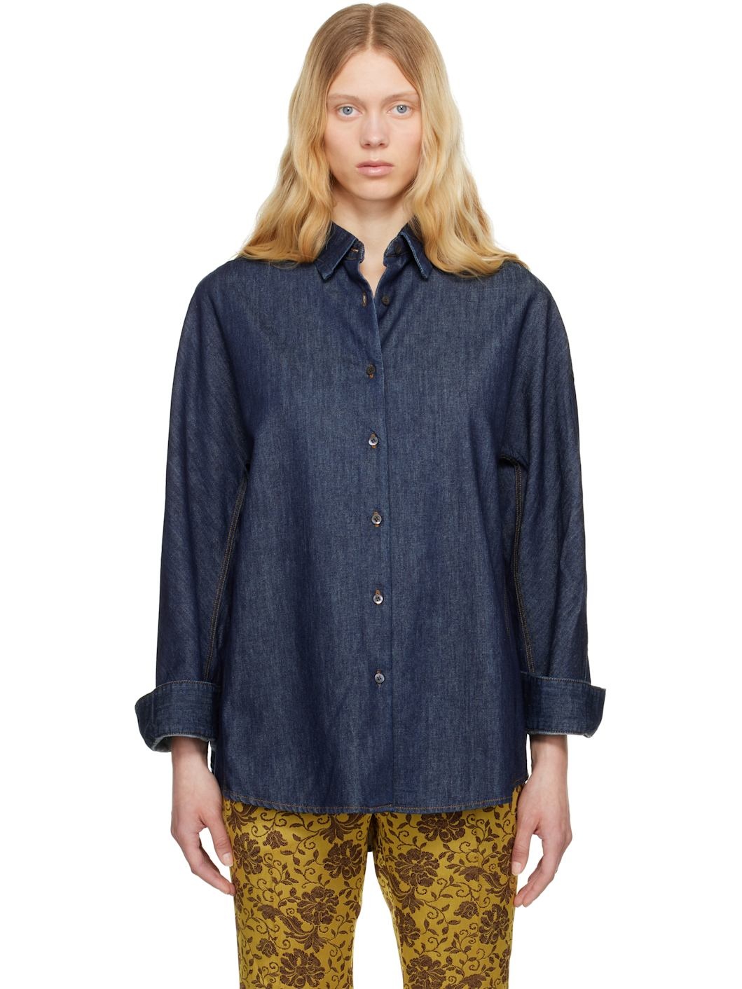 Navy Buttoned Denim Shirt - 1