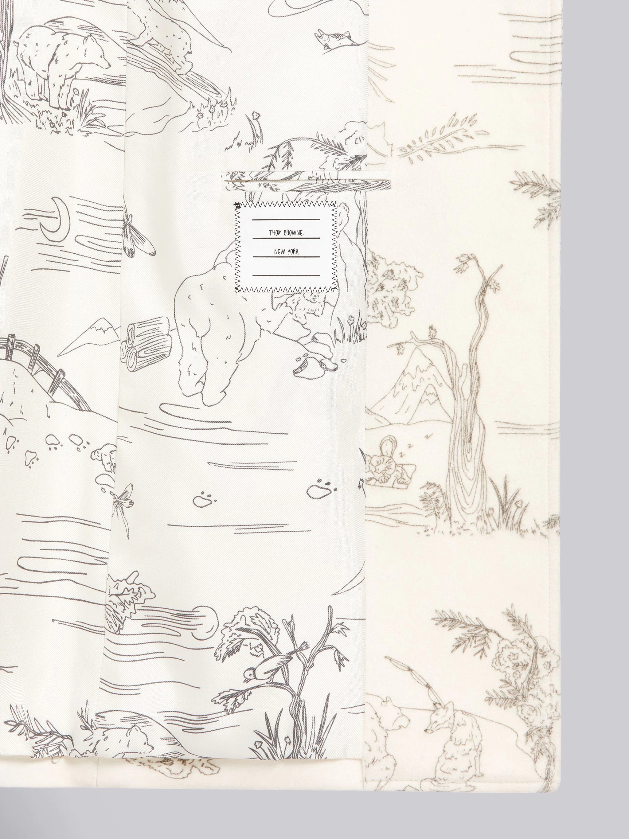 White Animal Camp Toile Printed Cashmere Unconstructed Narrow Shoulder Bal Collar Overcoat - 6
