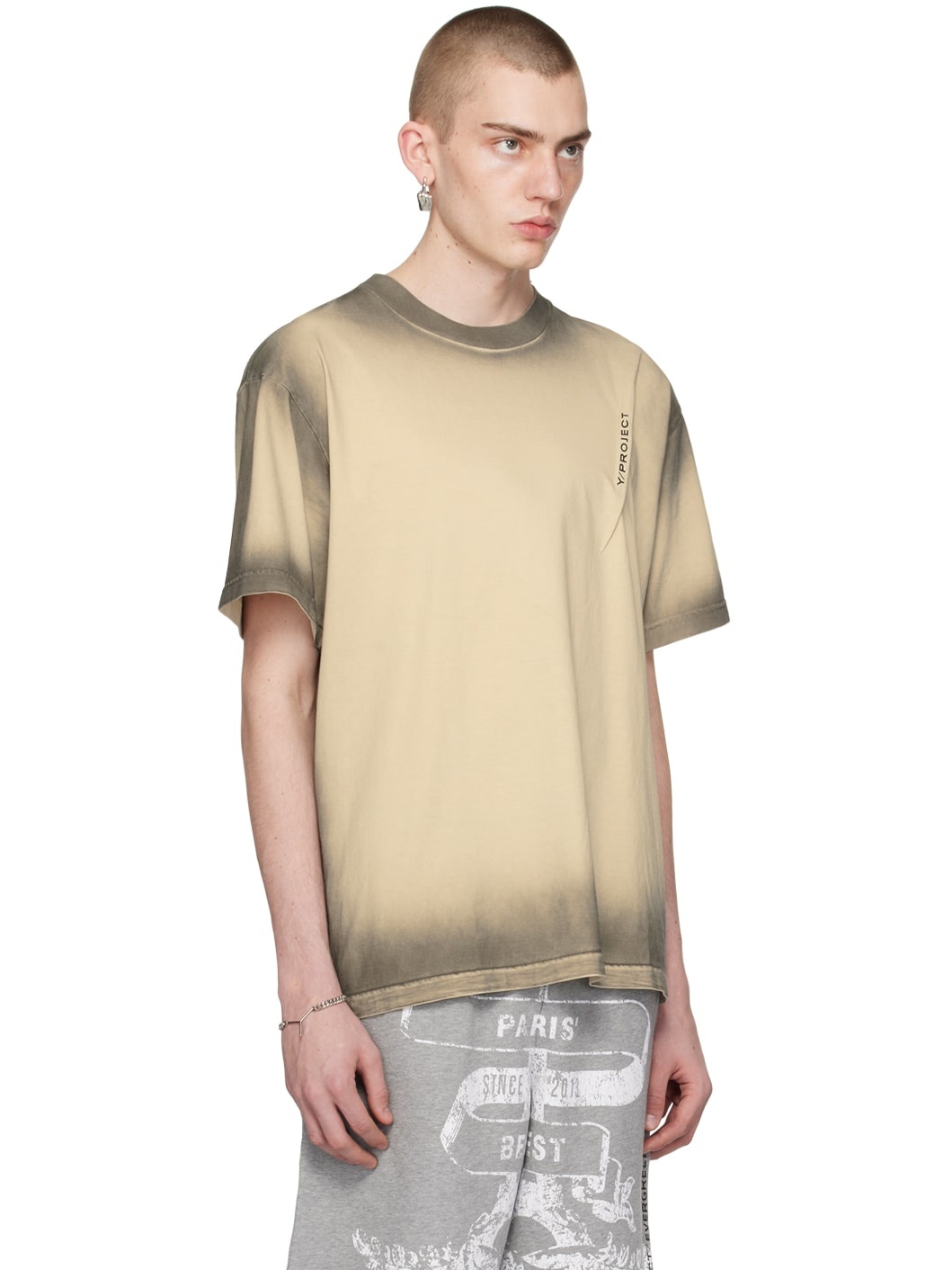 Beige & Gray Pinched T-Shirt - 4