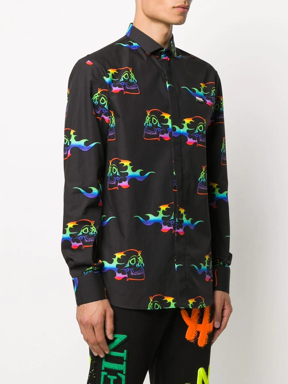 long-sleeved skull print shirt - 3