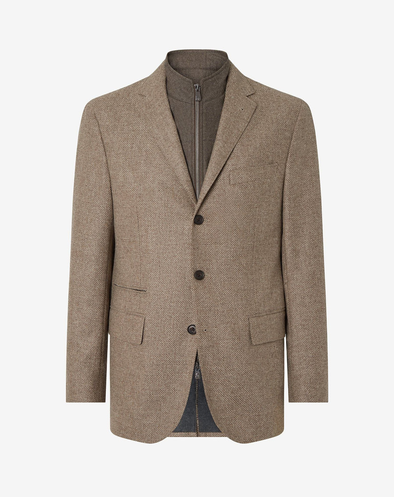 Brown wool and cashmere jacket with detachable vest 1