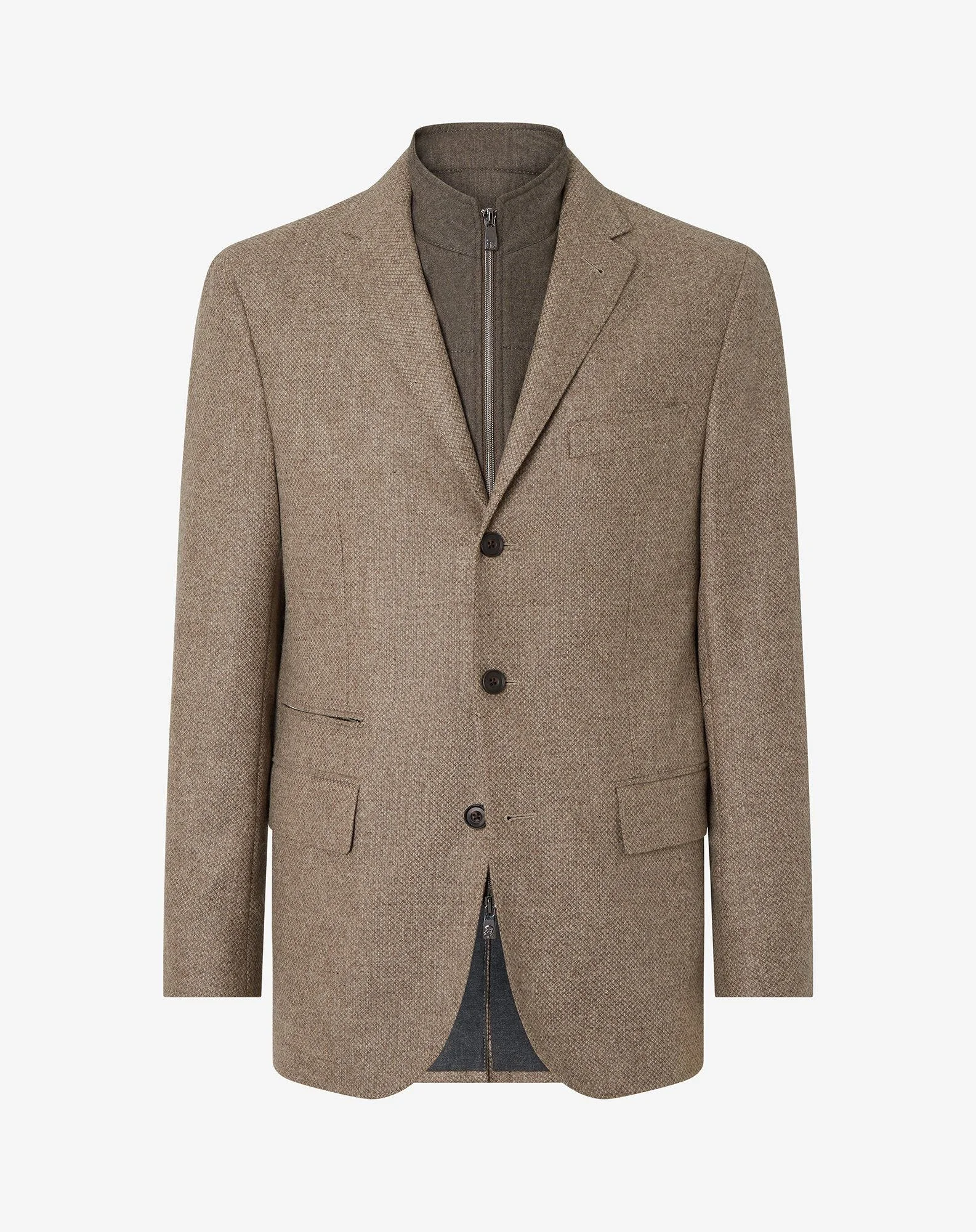 Brown wool and cashmere jacket with detachable vest - 1