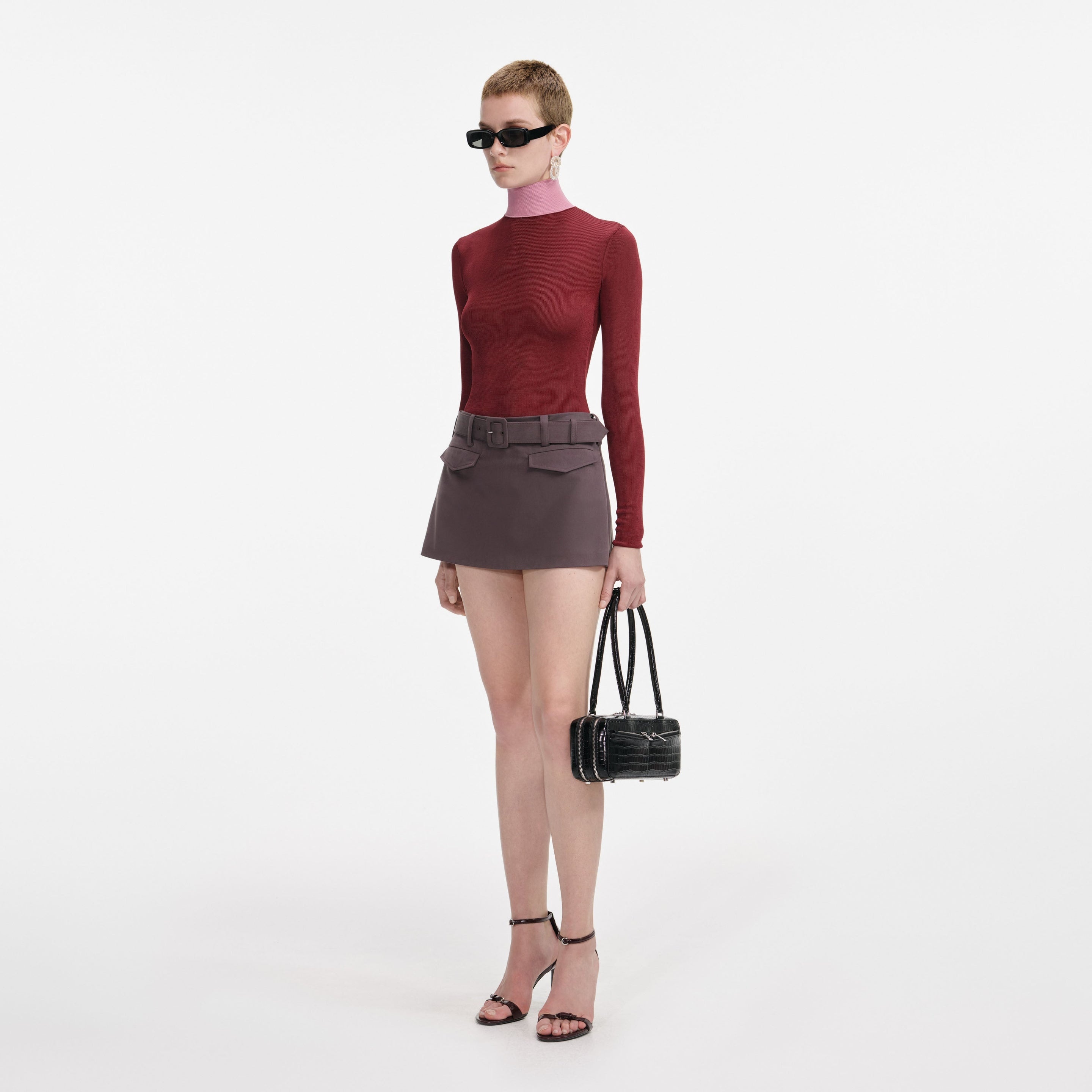 Burgundy Contrast Viscose Knit Top - 2