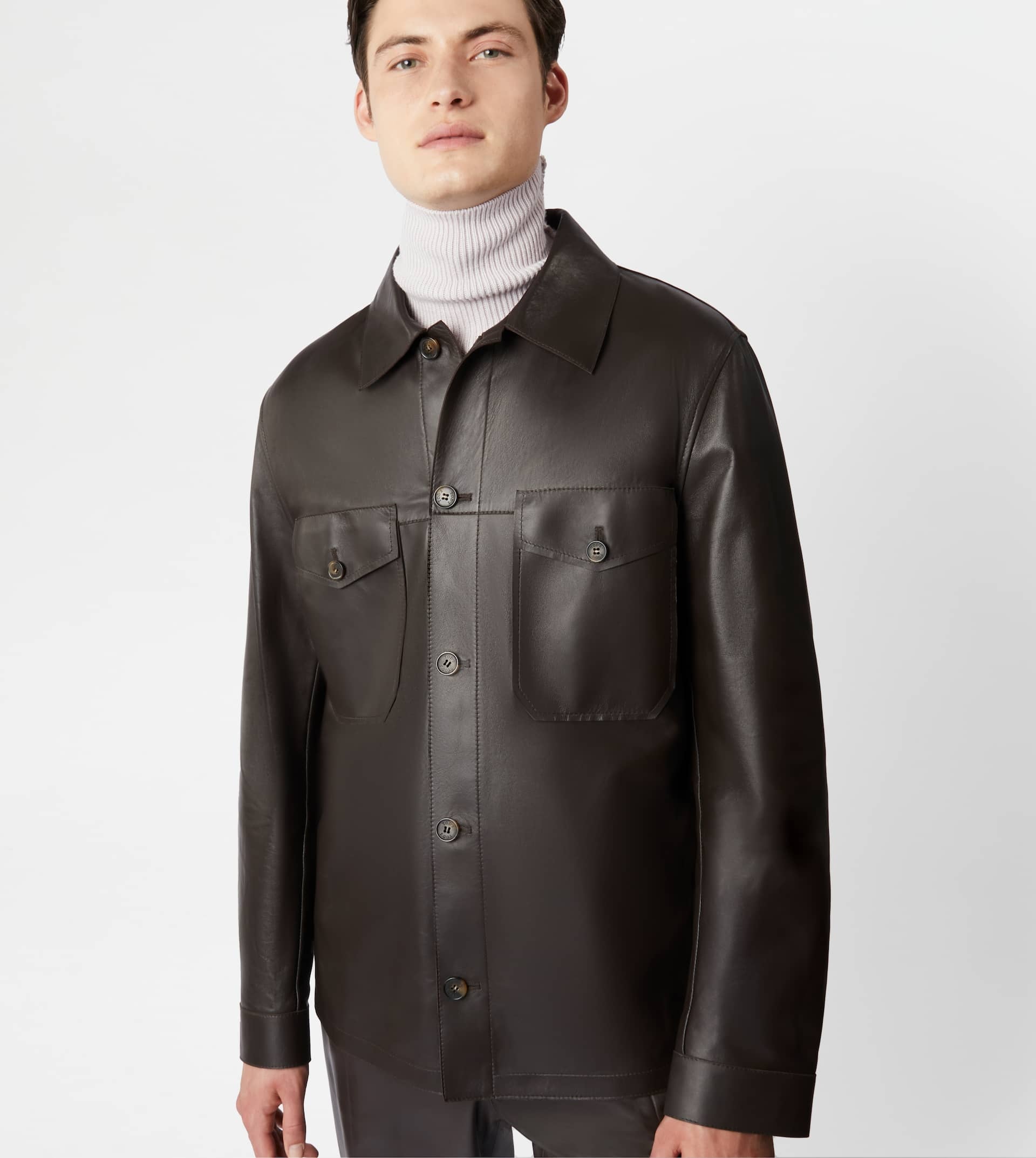 OVER SHIRT IN NAPPA LEATHER - BROWN - 6