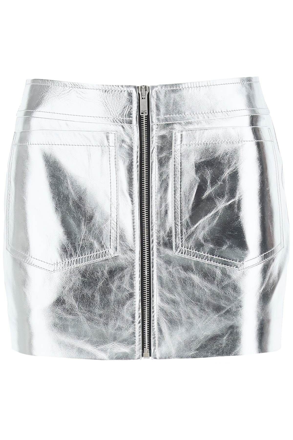 SILVER LAMINATED LEATHER MINI SKIRT - 1