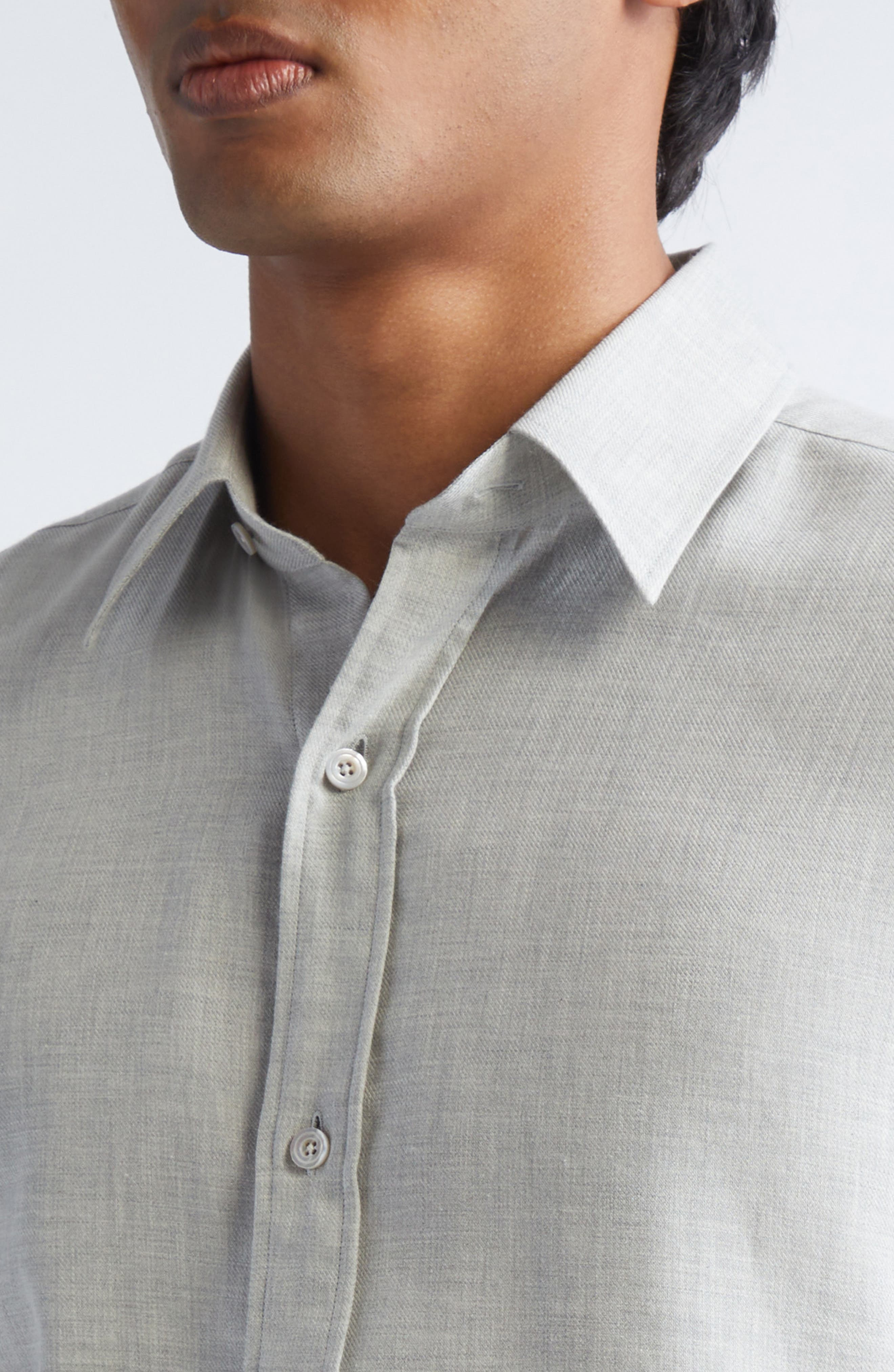 TOM FORD Cotton & Cashmere Mélange Twill Button-Up Shirt in Ig100 Grey at Nordstrom - 4