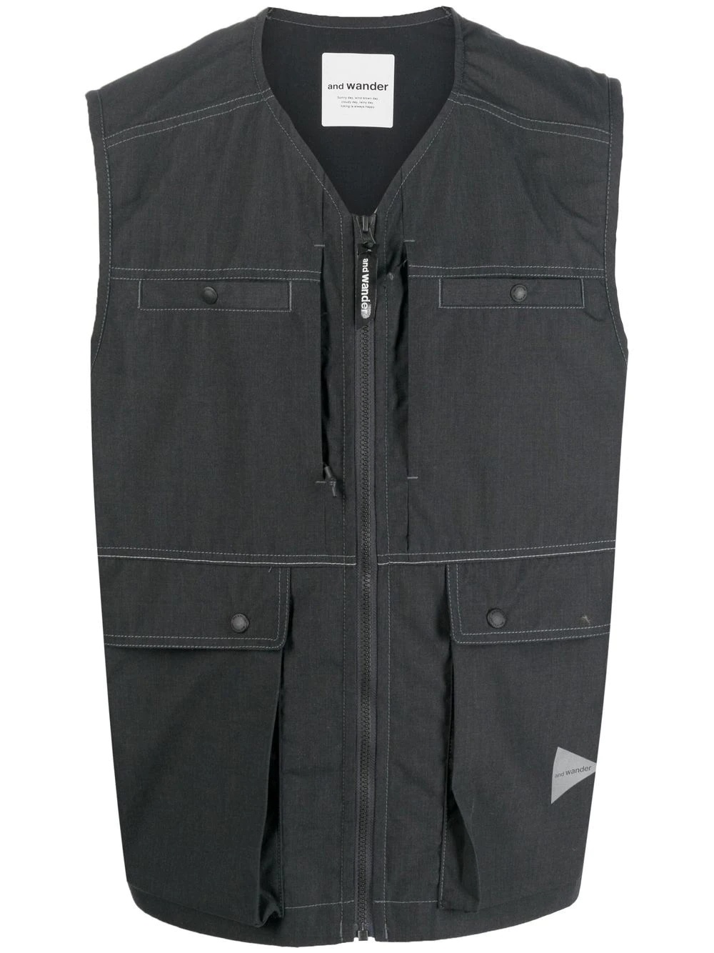 contrast stitching zip-up gilet - 1