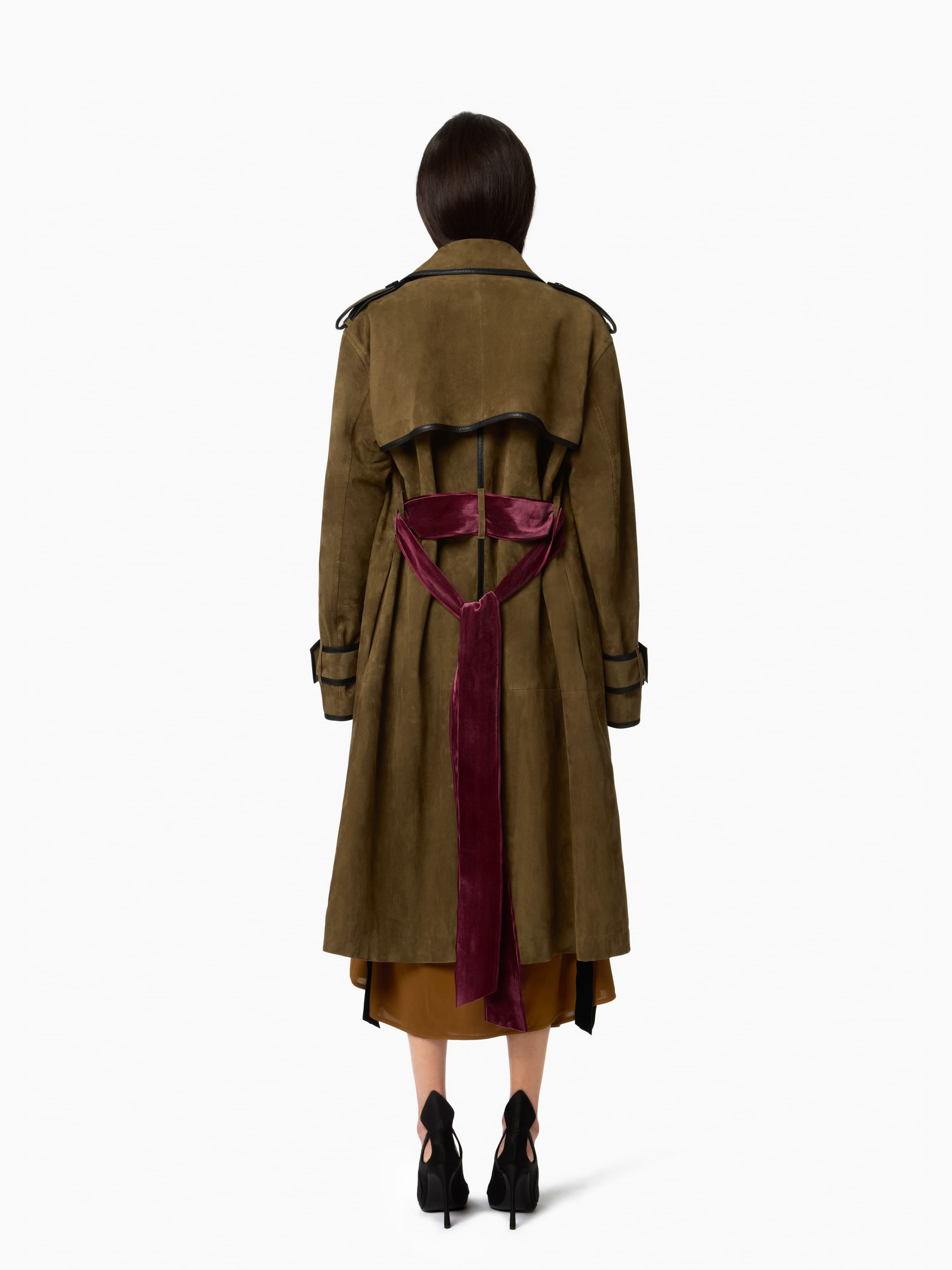 Belted Suede Leather Trench - 4