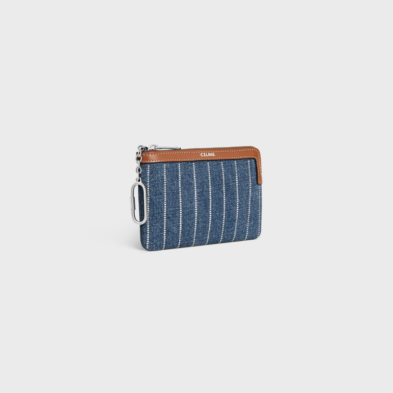 CELINE Coin And Card Pouch IN STRIPED DENIM WITH STRASS outlook