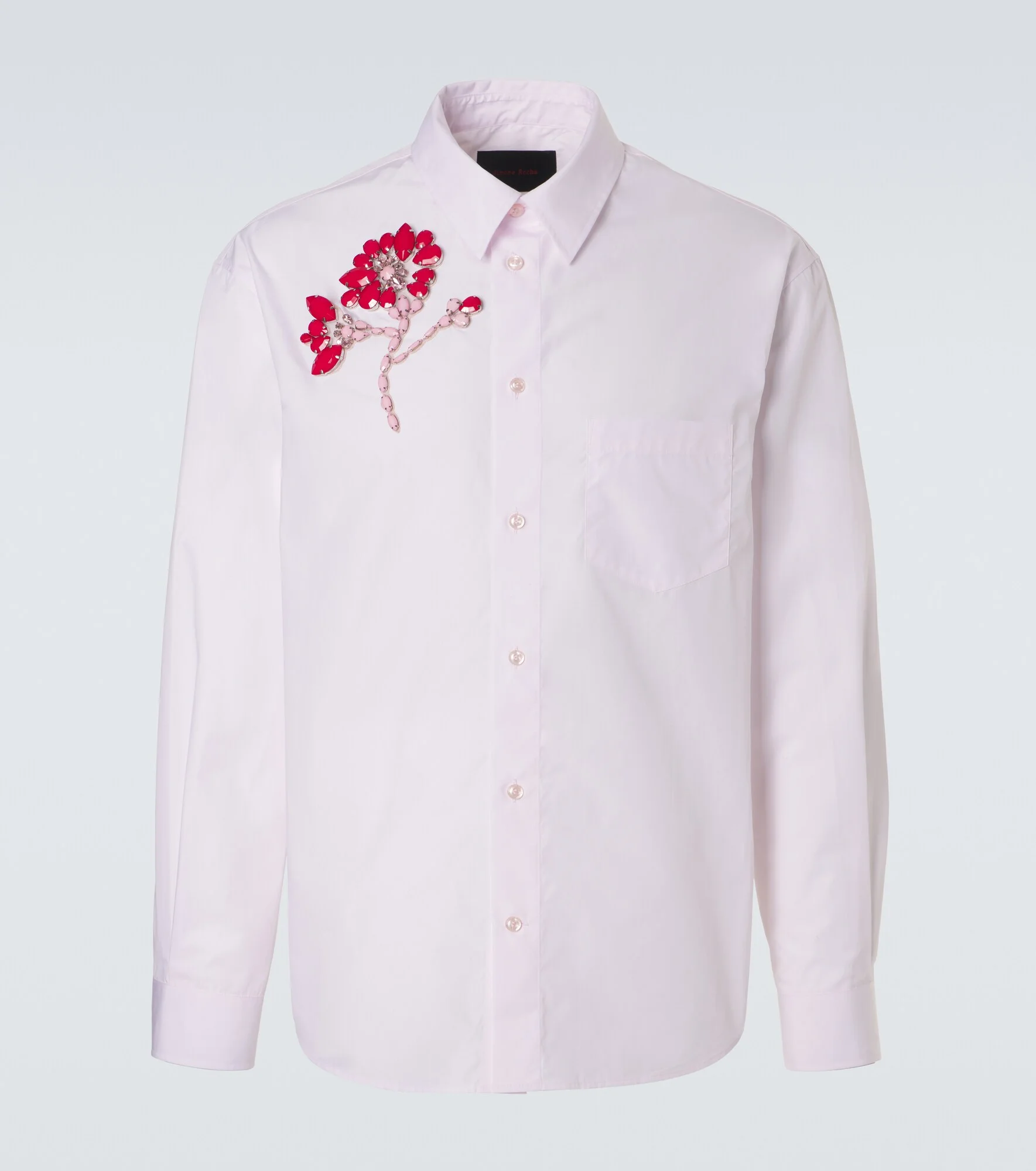 Floral-appliqué cotton poplin shirt - 1