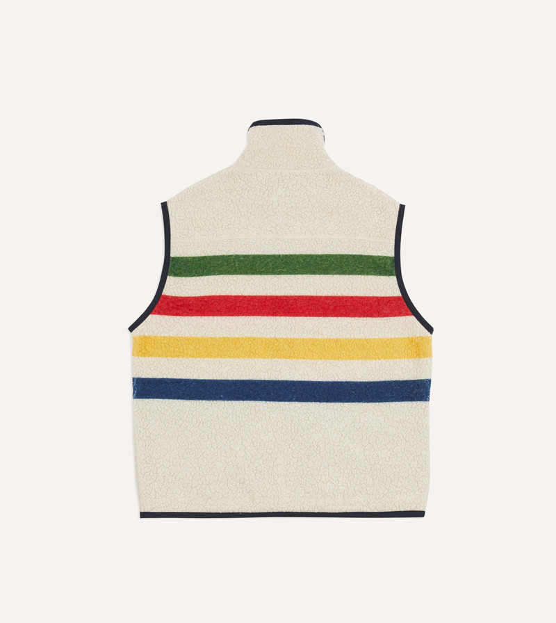Ecru Stripe Boucle Wool Zip Fleece Vest 5