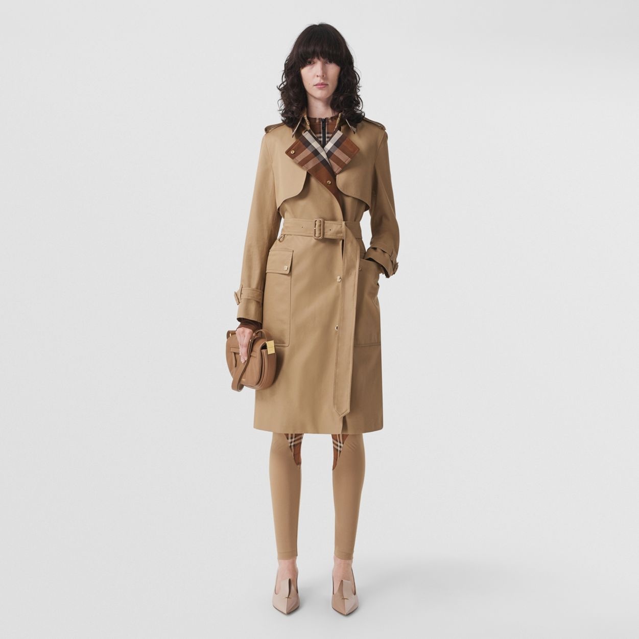 Check Panel Cotton Gabardine Trench Coat - 1